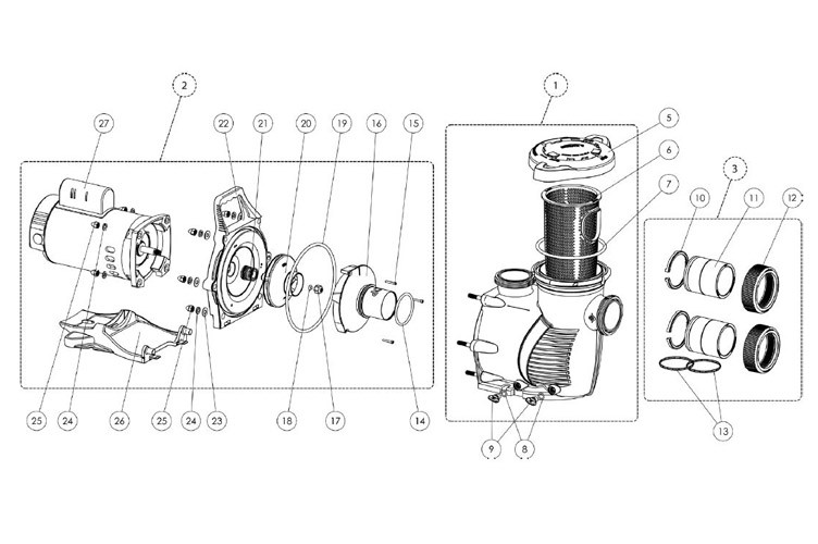 Sta-Rite Max-E-ProXF | XP-12 | 3HP Standard Efficiency Pool Pump | 023013 Parts Schematic