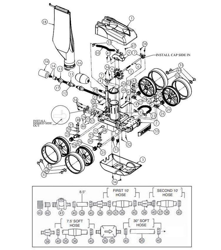 Pentair Kreepy Krauly Platinum Pool Cleaner | Booster Pump Required | Grey White Model | LL505PM Parts Schematic