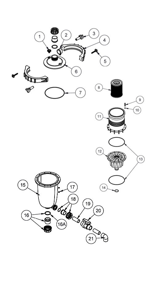 Waterco MultiCyclone Plus MC12 Centrifugal Water Filtration - Cartridge Filter | 40sqft. - 1.5" | 200376 | 200376A Parts Schematic