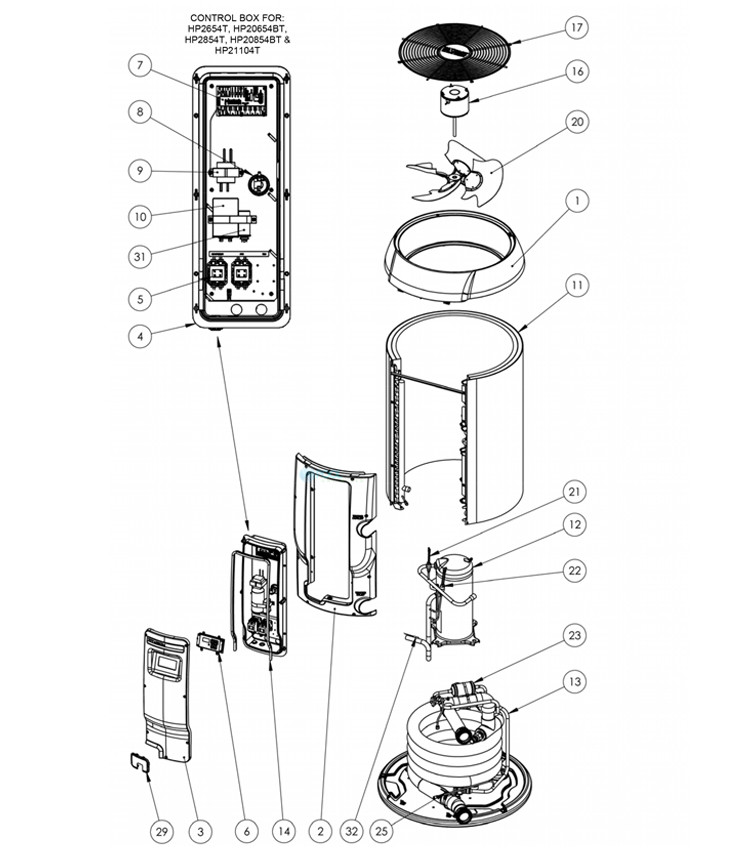 Hayward HeatPro Heat Pump | 95K BTU | Square Platform | HP21004T Parts Schematic