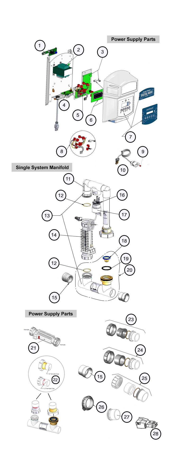 Autopilot Pool Pilot Digital Nano + Plus | 115V with RC-28 Manifold | Up to 28,0000 Gallons | DNP1 Parts Schematic