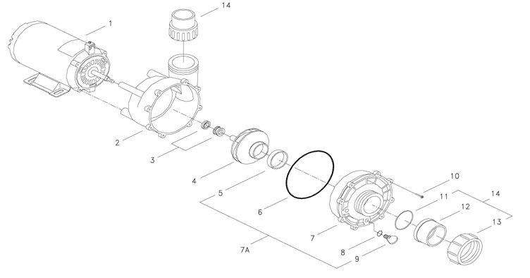 AquaFlo FloMaster XP2e | 56-Frame 230V 5.0 HP 4.0 OPHP 2-Speed | 05340009-5040 Parts Schematic