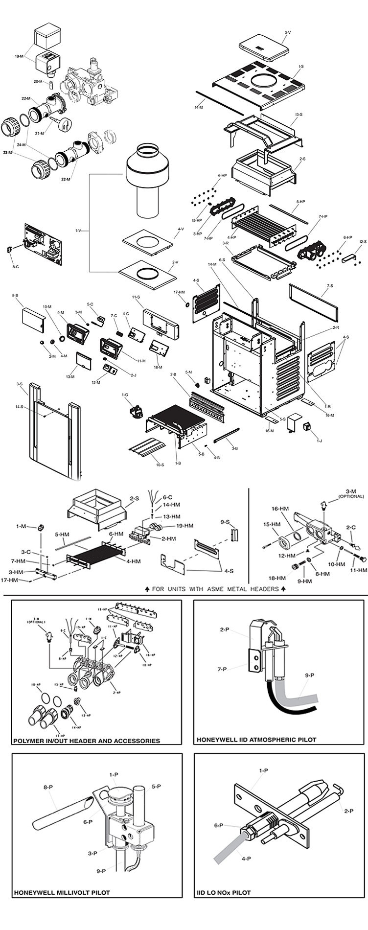 Raypak Digital Natural Gas Pool Heater | 180K BTU | Electronic Ignition | Cupro Nickel Heat Exchanger | P-R206A-EN-X #50 014938 | P-M206A-EN-X #51 014966 Parts Schematic