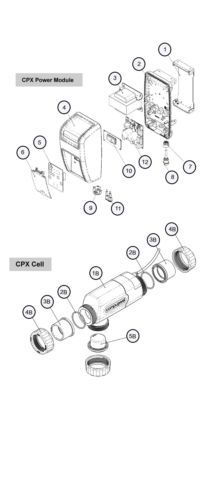 CompuPool Salt Chlorine Generator For Inground Pools up 20,000 Gallons | CPX16 Parts Schematic