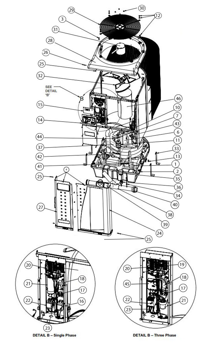 Pentair 127K BTU 230V UltraTemp 120 H/C Heat Pump |  Black | 460965 Parts Schematic