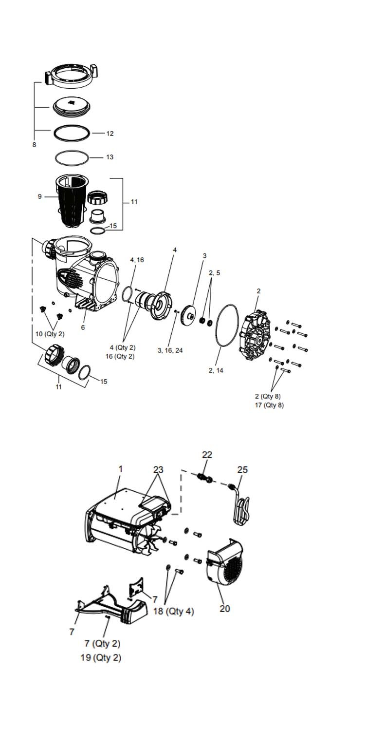 Jandy Pro Series ePump + SVRS | 0.25-2.7HP |Energy Efficient | 208-230V | JEP2.0SVRS Parts Schematic