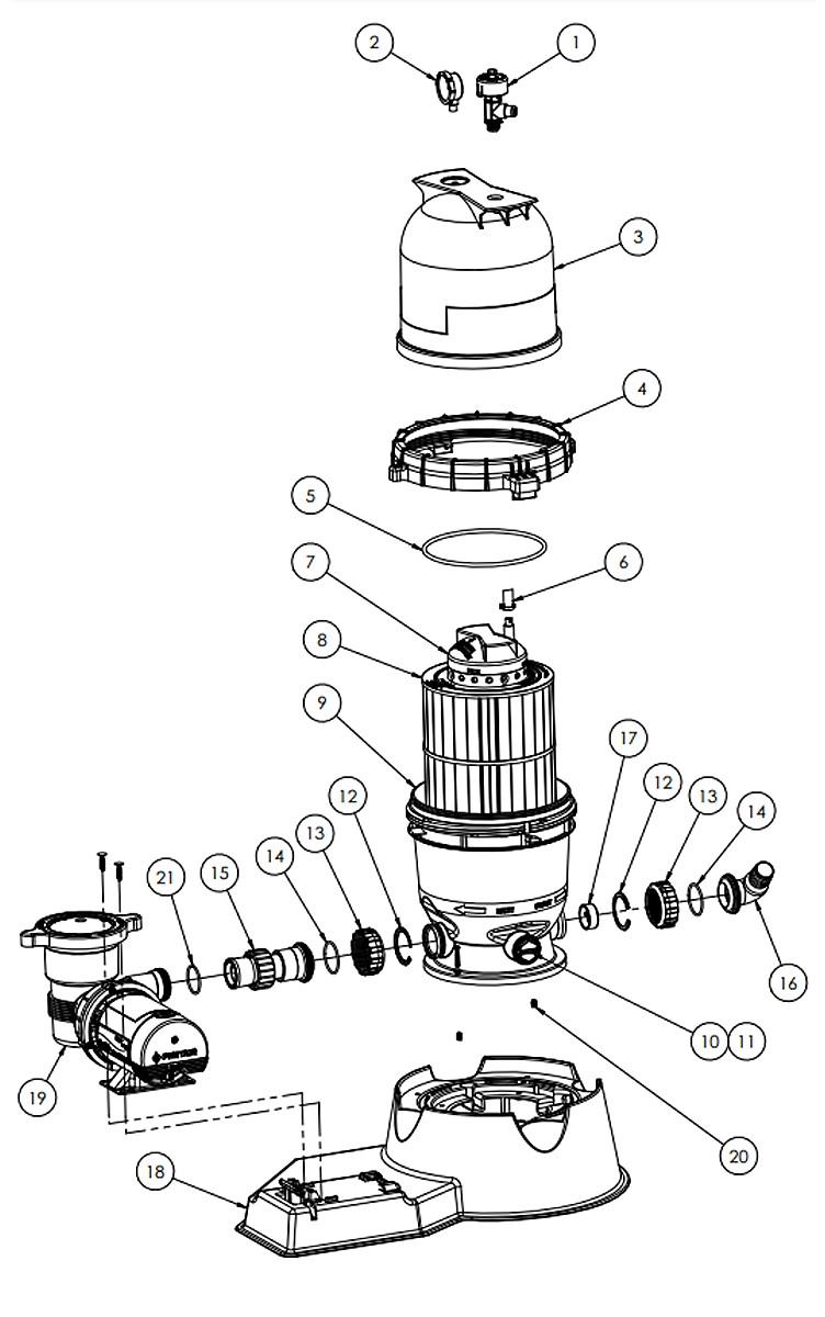 Pentair EasyClean Above Ground D.E. Filter System | 1hp 3ft STD Cord | PNEC0060OE1160 Parts Schematic