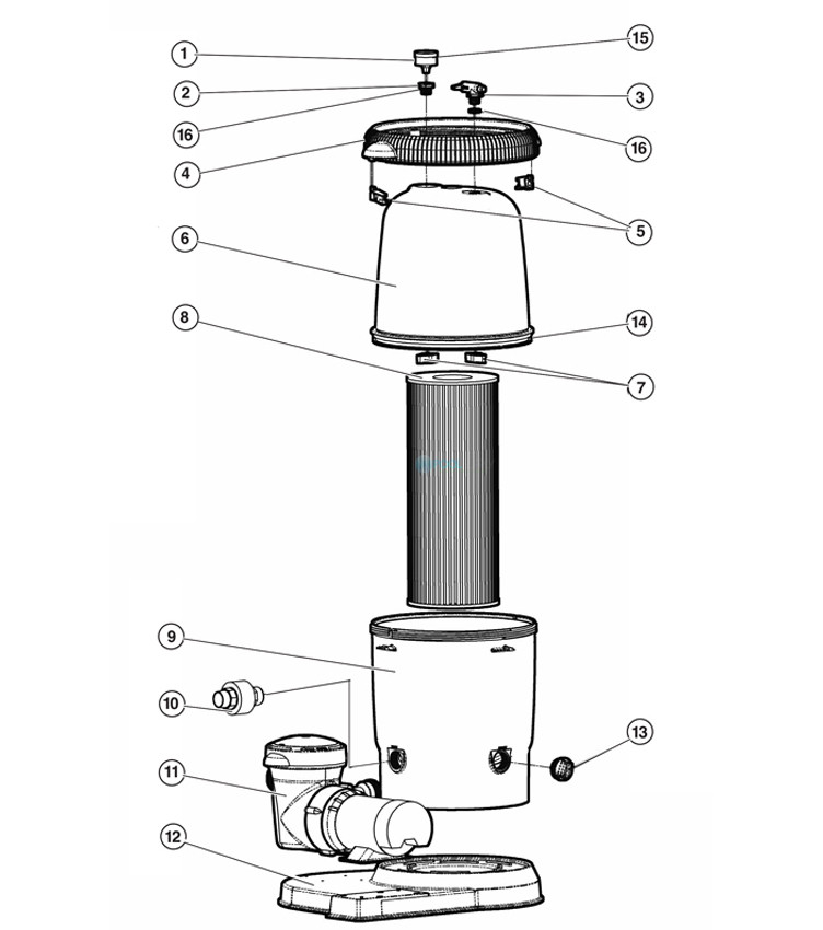 Hayward XStream Cartridge Filter System | 1 HP 100 Sq Ft with Hoses | No Cord | CC10092S Parts Schematic