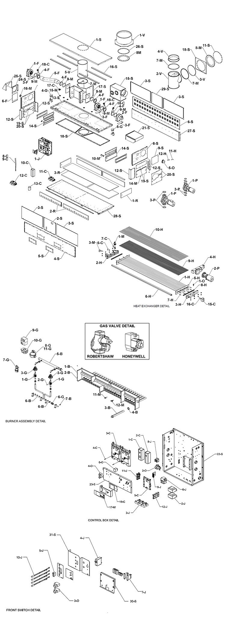 Raypak HI Delta P1262C Commercial Indoor-Outdoor Swimming Pool Heater | Propane Gas 1,260,000 BTUH | 016079 Parts Schematic