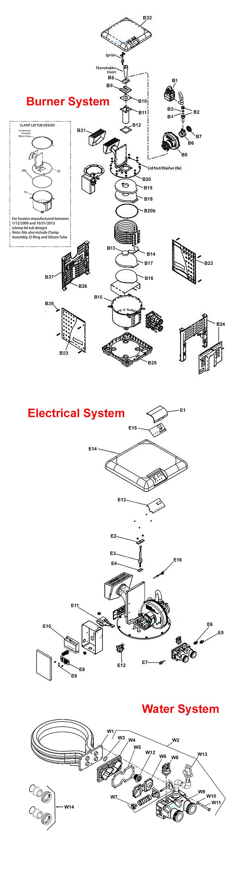 Pentair MasterTemp 125 Low NOx Pool Heater - Electronic Ignition - Natural Gas without Cord - 125,000 BTU - 461058 Parts Schematic