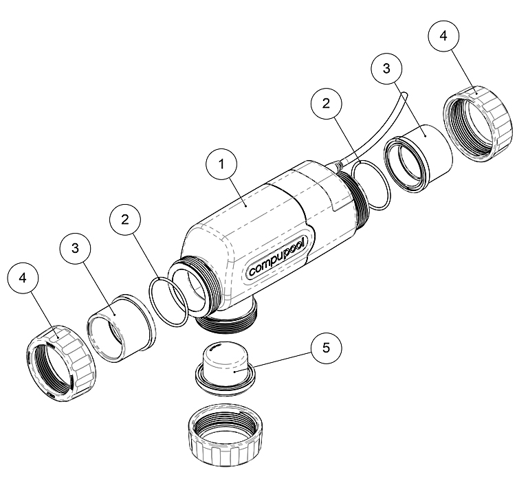 CompuPool OEM CPX Series Replacement Salt Cell | 60,000 Gallons with 15' Cord | CPX48-RC Parts Schematic