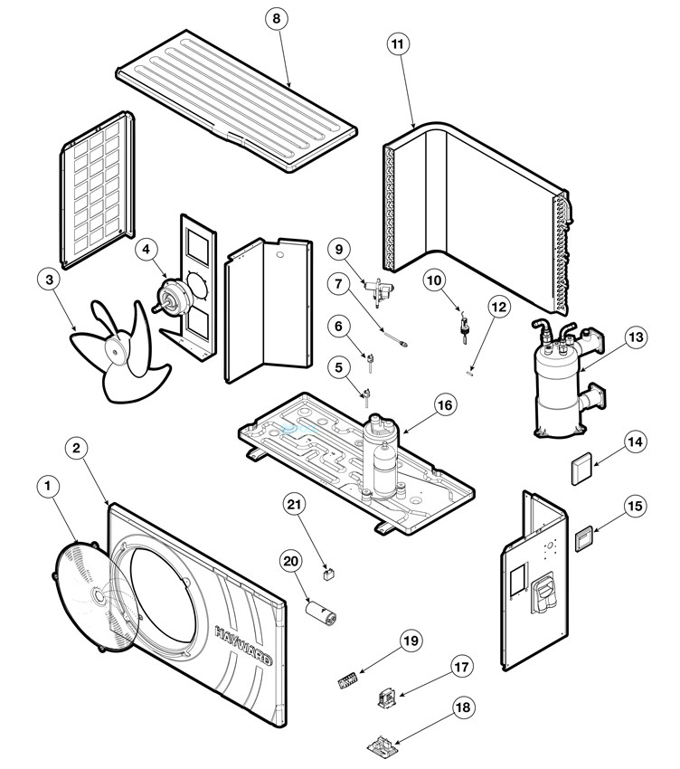 Hayward HeatPro Above Ground Heat Pump 45BTU | Horizontal Fan | HP50HA1 Parts Schematic