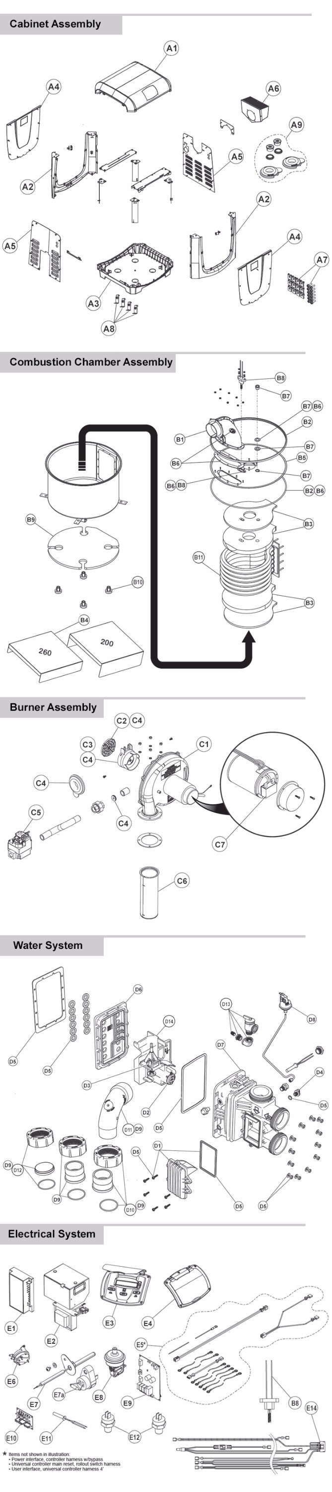 Jandy JXi Pool & Spa Heater Low-NOx | 400K BTU Natural Gas | Electronic Ignition | Digital Controls | JXI400N Parts Schematic