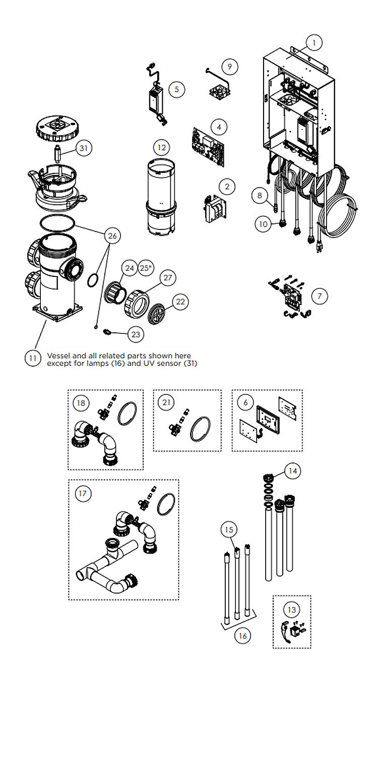 Hayward HydroRite UVO3 UV and Ozone System for Residential In-Ground Pools | Up To 60,000 Gallons | HYD-UVO Parts Schematic