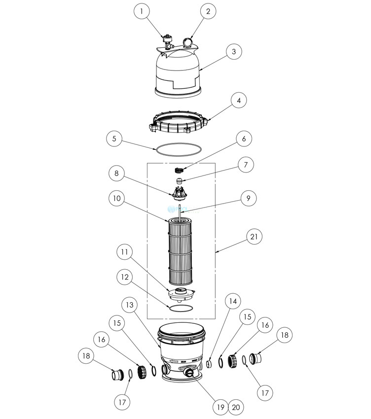 Pentair EC90 Easy Clean Above Ground D.E. Filter System | 1.5 HP | PNEC0090OF1160 Parts Schematic