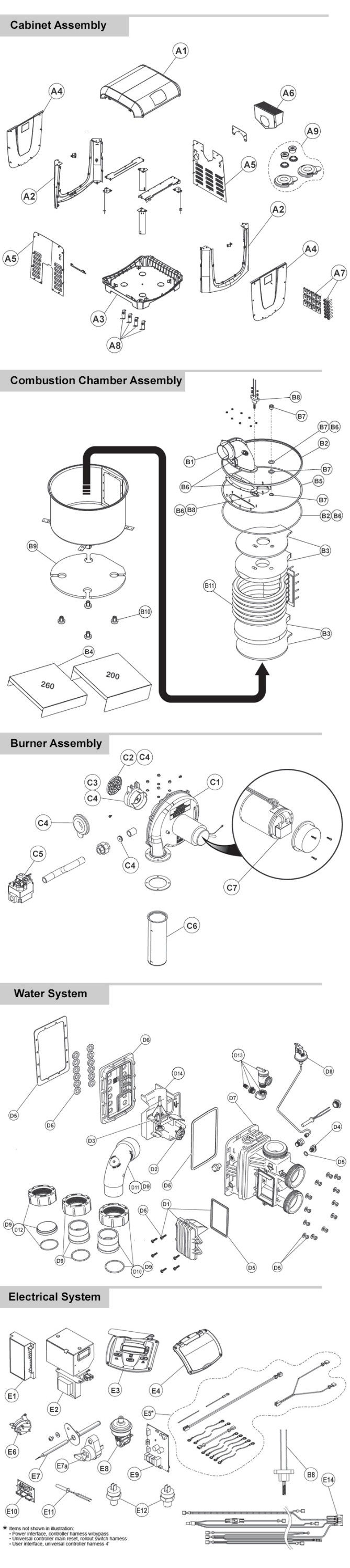 Jandy JXi Pool & Spa Heater Low-NOx | 200K BTU Natural Gas | Electronic Ignition | Digital Controls | JXI200N Parts Schematic