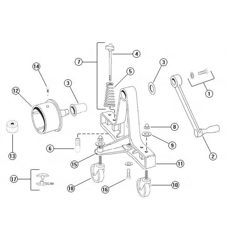 Rocky's Reel Systems Junior Commercial Reel System | End System Only | 319 Parts Schematic