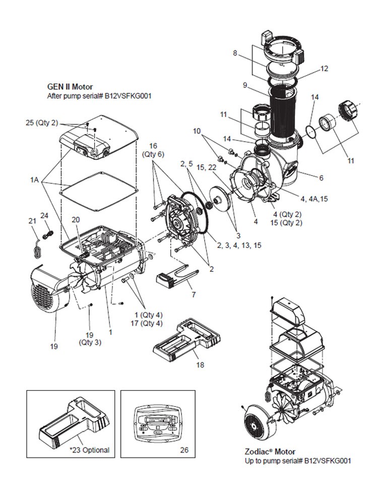 Jandy FloPro Variable Speed Pump without Controller | 2.7HP Full-Rated | 230V Energy Efficient | VSFHP270AUT Parts Schematic