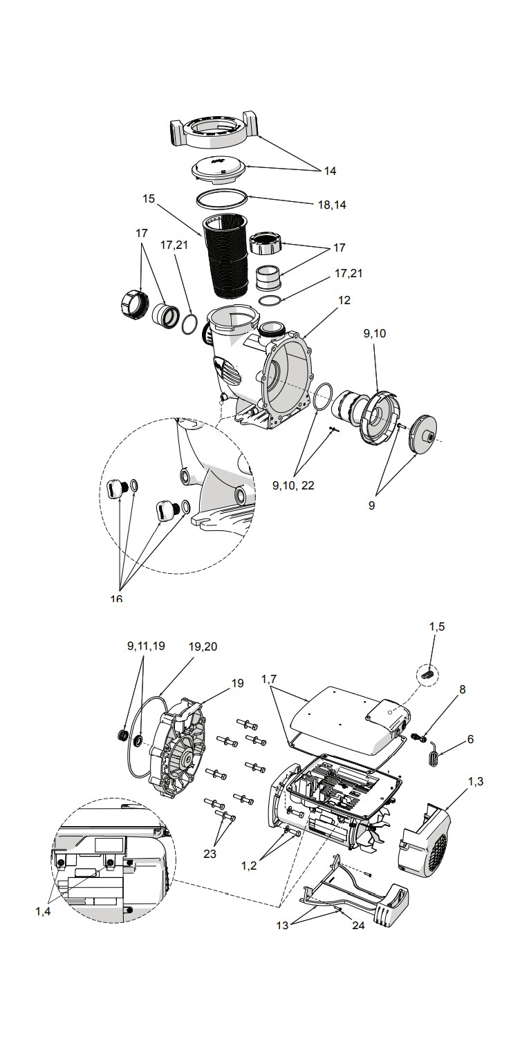 Jandy PlusHP Variable Speed Pump without Controller | 2.0HP 230V | VSPHP270AUT Parts Schematic