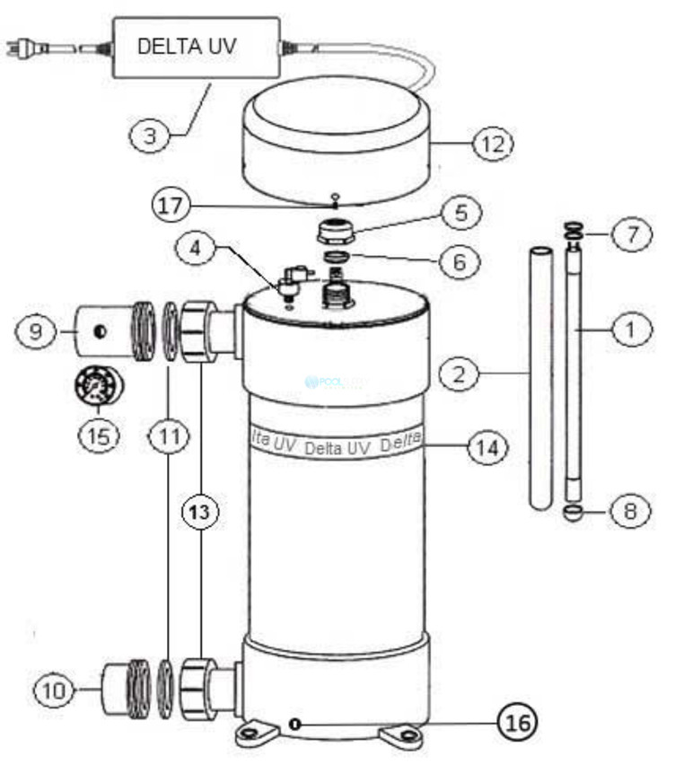 Delta Ultraviolet UV Sanitizer E Series | E-46 | 46 GPM | Plastic | 35-08542 38-08542 | 1000-2284 Parts Schematic