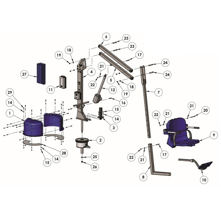 Aqua Creek Scout 2 Pool Lift | No Anchor | White Powder Coat with Blue Seat | F-802SC2 Parts Schematic