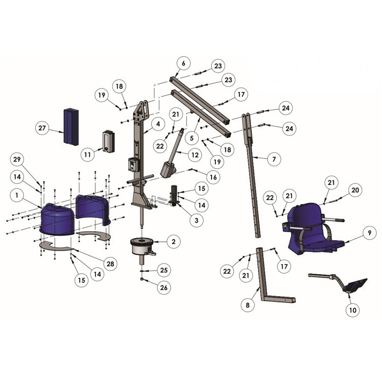 Aqua Creek Scout 2 Pool Lift | No Anchor | White Powder Coat with Blue Seat | F-802SC2 Parts Schematic