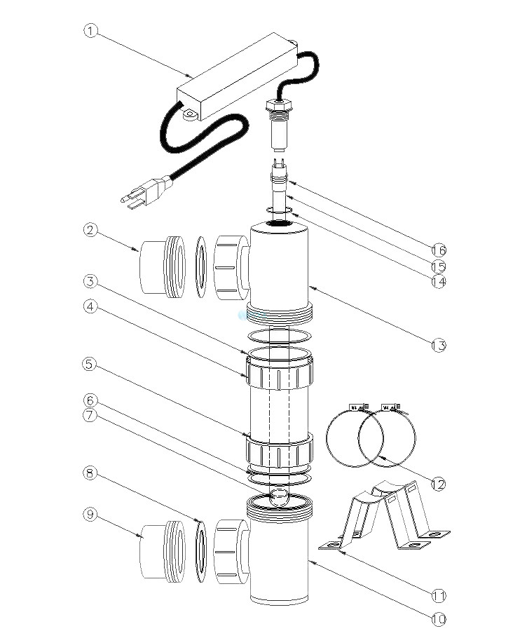 Delta Ultraviolet EA Spa Series Ultraviolet Sanitizer/Clarifier System | Plastic | 120-240V | 2" 28GPM | EA-3H-20 35-09354 Parts Schematic