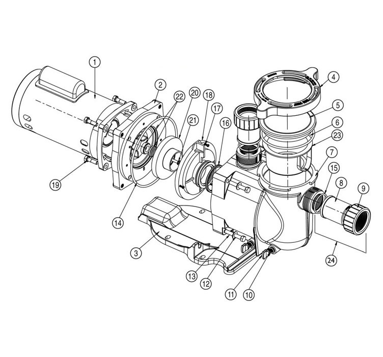 Sta-Rite SuperMax 3/4HP  High Performance Energy Efficient Single Speed Pool Pump 230V | PHK2E6D-101L Parts Schematic