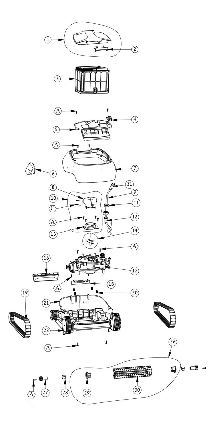 Maytronics Dolphin Nautilus CC Inground Robotic Pool Cleaner with CleverClean | 99996113-US Parts Schematic