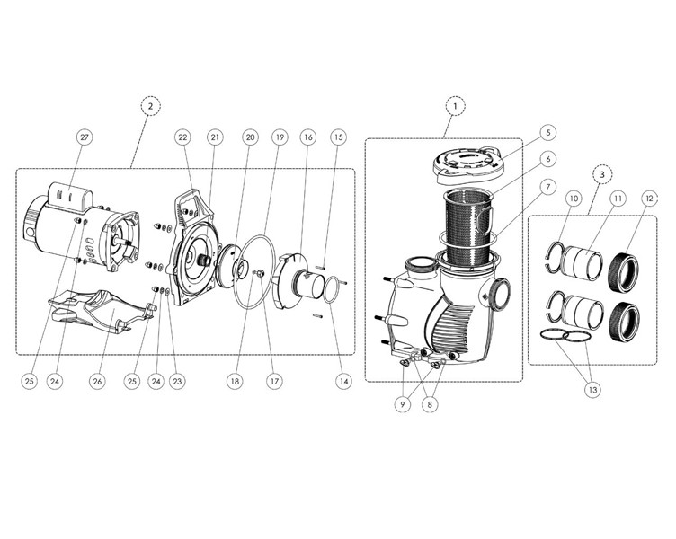 Pentair WhisperFloXF High Performance Pool Pump with Super-Duty TEFC Motor | 208/230V 3HP | 022033 Parts Schematic