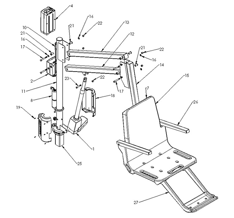 SR Smith aXs2 ADA Compliant Pool Lift with Locking Anchor | 310-0000 Parts Schematic