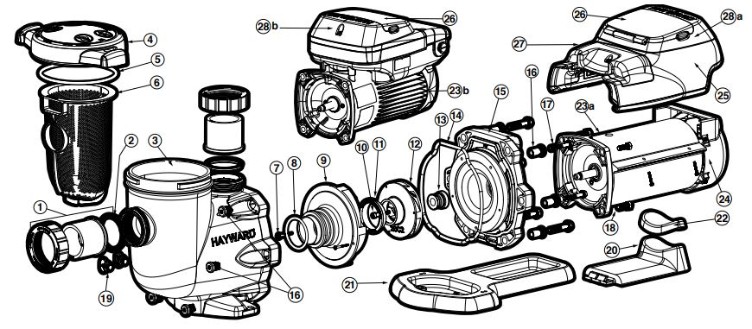 Hayward TriStar Variable Speed Pool Pump | 2.7 HP 230 V | SP32950VSP Parts Schematic