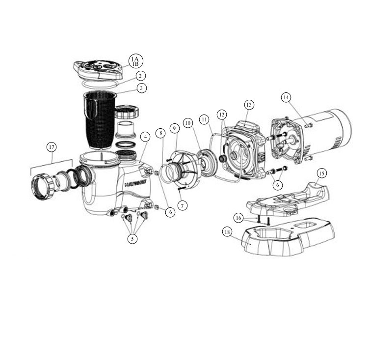 Hayward MaxFlo XL Energy Efficient Max Rated Medium Head Pool Pump For Small Pools | .75HP 115/208-230V | SP2305X7EESP Parts Schematic