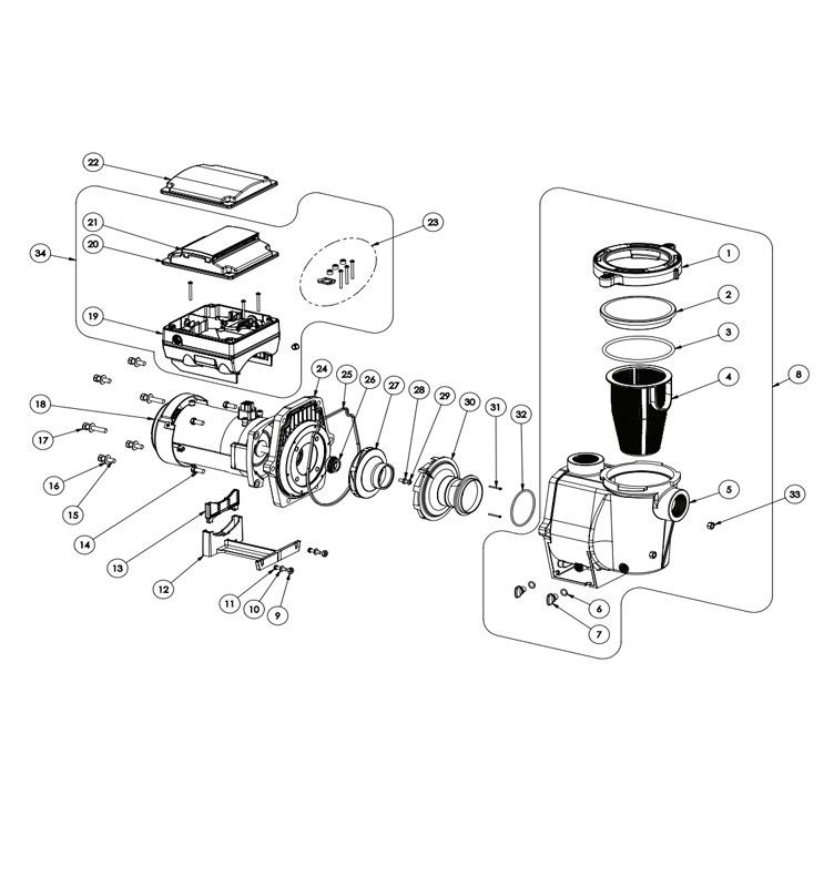 Pentair IntelliFlo VSF Variable Speed & Flow Pump | 3HP 230V | 011056 Parts Schematic