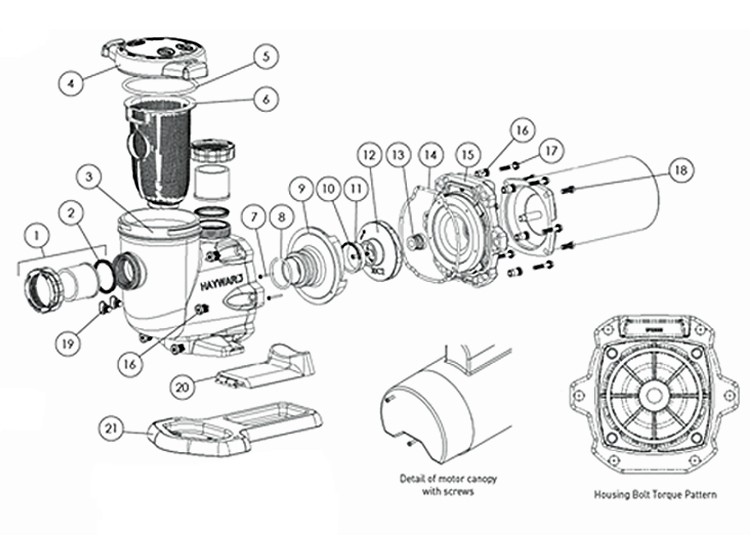 Hayward HCP 2000 Series TriStar® Single-Speed Commercial Self-Priming Pool Pump | 0.5HP 208-230/460V Three Phase | HCP20053 Parts Schematic
