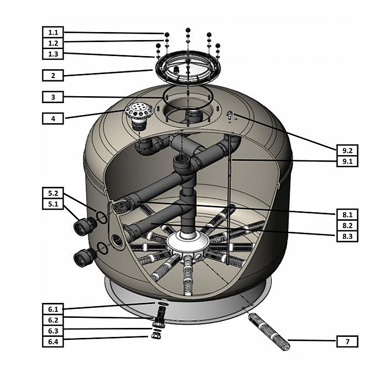 Hayward 34" HCF Series Commercial Sand Filter | HCF234 Parts Schematic