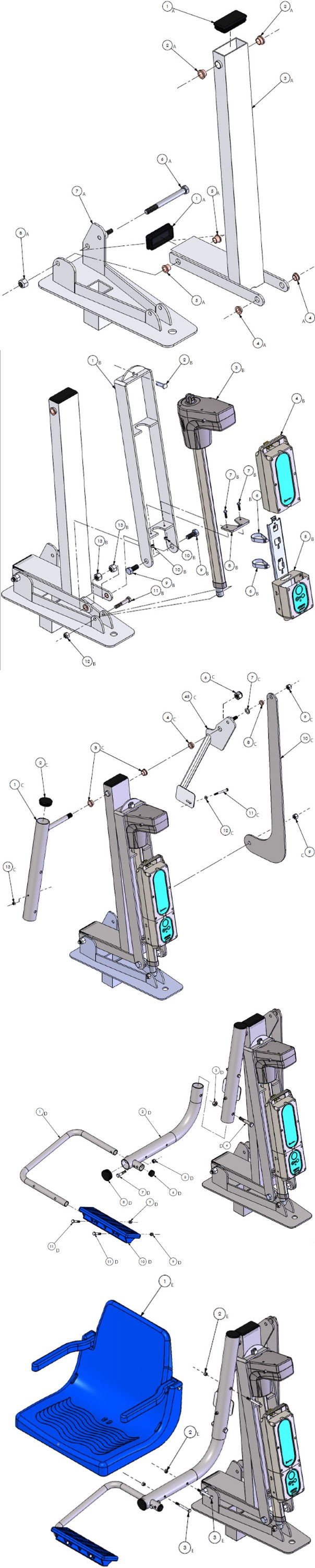 Global Pool Products Superior Series SXR Extended Reach Pool Lift with Concrete Anchor | SXR-SA Parts Schematic