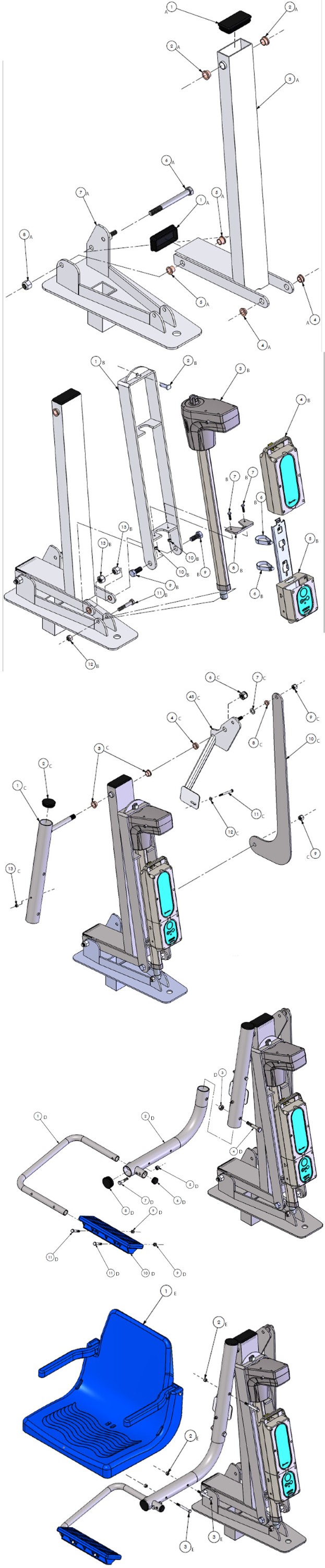 Global Pool Products Superior Series SXR Extended Reach Pool Lift | No Anchor | SXRNA Parts Schematic