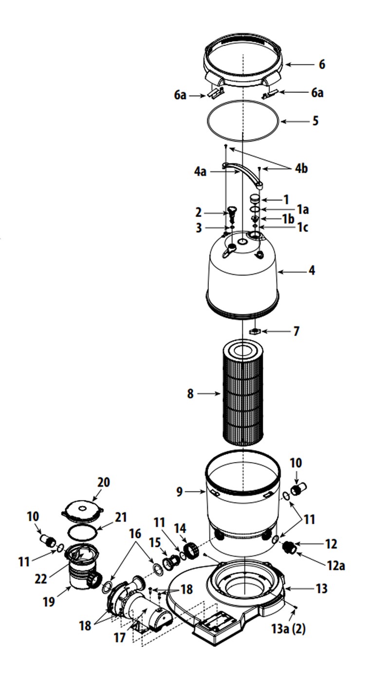 Waterway ClearWater II Above Ground Pool Standard Cartridge Filter System | 1.5HP Pump 150 Sq. Ft. Filter | 3' Twist Lock Cord | 520-5167-3S Parts Schematic