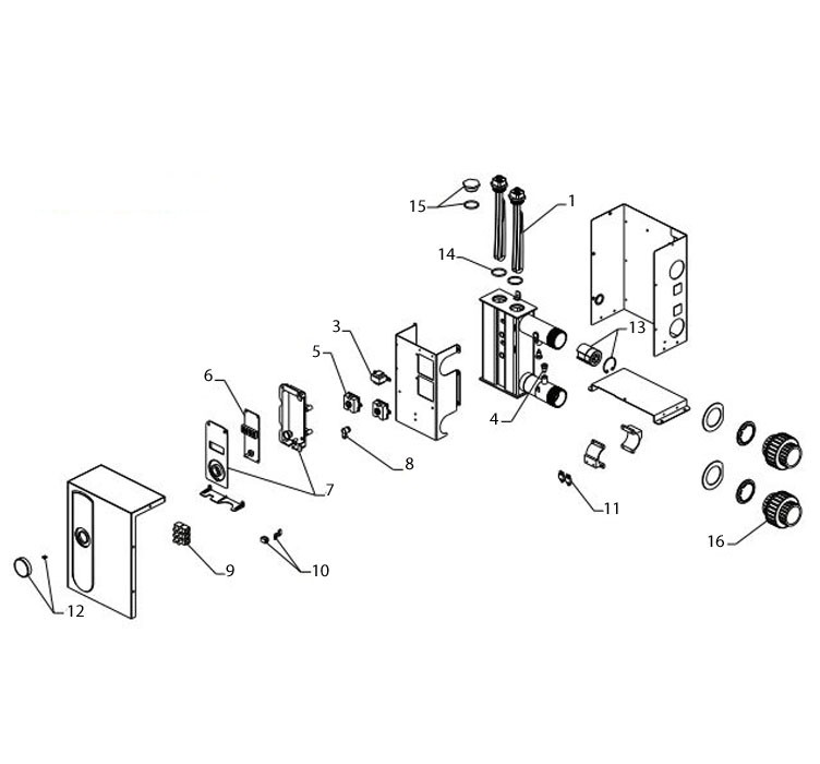 Raypak E3T Digital Spa Electric Heater | 5.5kW 18,767 BTU | Titanium Heat Element | 240V | ELS-R-0005-1-T1 017121 ELS-M-0005-1-TI 017125 Parts Schematic