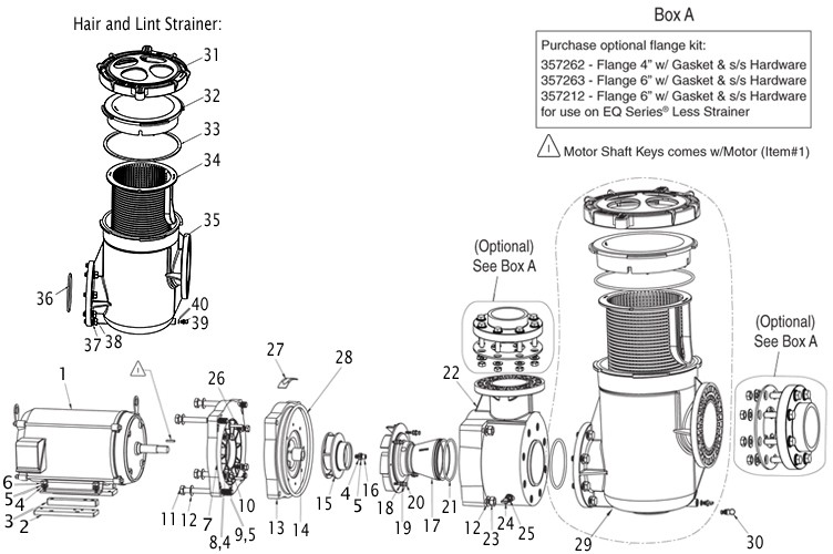 Pentair EQKT1500 TEFC Commercial Pool Pump With Strainer | NEMA Rated | 3 Phase | 208-230/460V 15HP | 340607 Parts Schematic