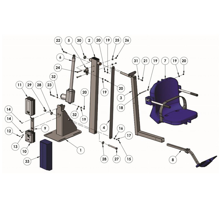 Aqua Creek Ranger 2 Pool Lift | No Anchor | White with Blue Seat | F-RNGR2 Parts Schematic