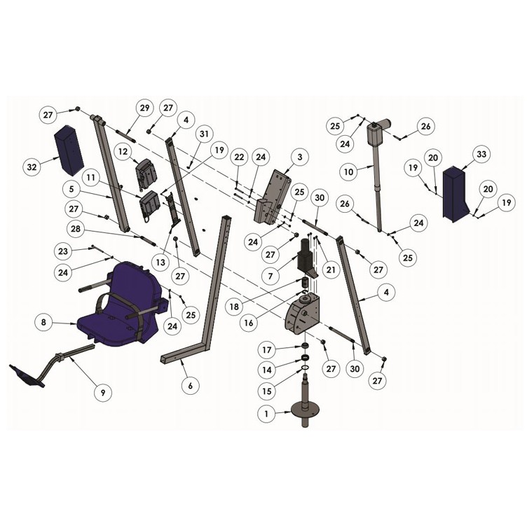 Aqua Creek Mighty 400 Pool Lift | No Anchor | White Powder Coat with Blue Seat | F-MTY400 Parts Schematic