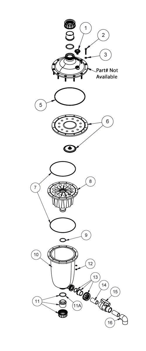 Waterco MultiCyclone MC12 1st Stage Centrifugal Water Filtration | Filter with 1.5" Connections | 200371 Parts Schematic