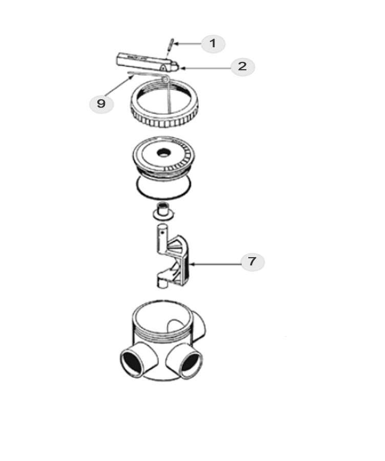 Waterco Fulflo 2 Way Valve Teflon Seal 1.5" | White with Gray Top | 14842 Parts Schematic