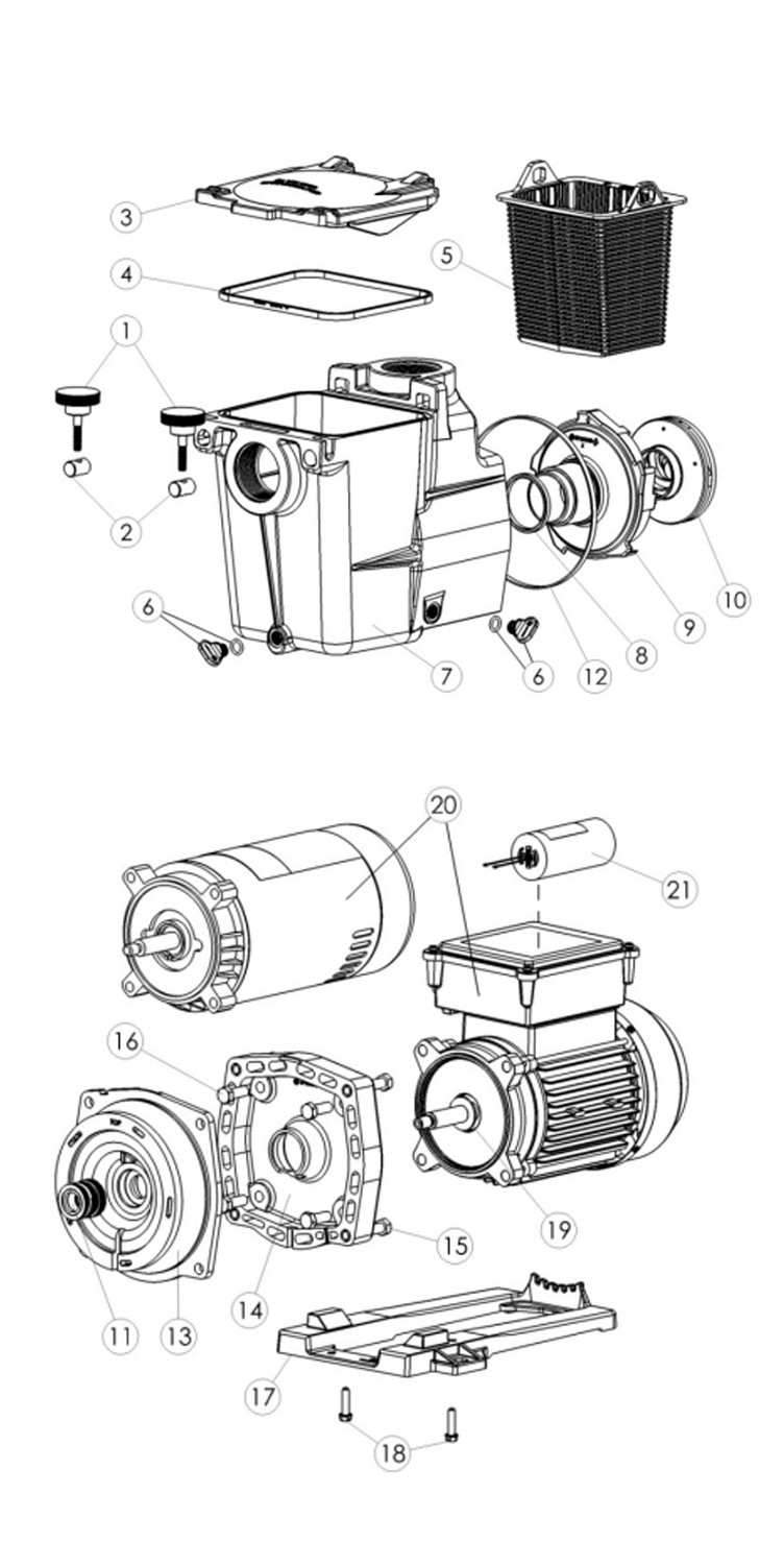 Hayward Super Pump .75HP Uprated 115V 230V | SP2605X7 Parts Schematic