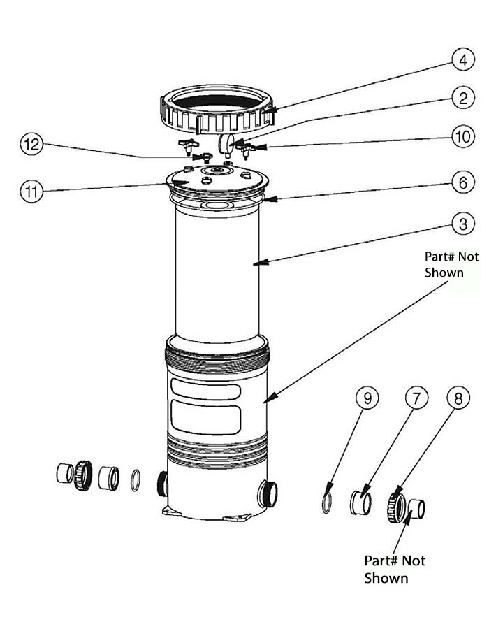 Waterco Opal Cartridge Filter | 150 Sq. Ft. 134 GPM | 2171500NA Parts Schematic