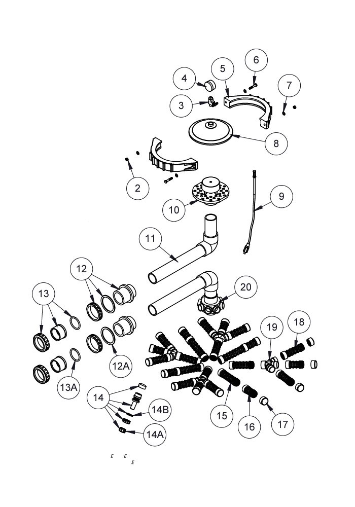 Waterco HRV 30" Side Mount Fiberglass Sand Filter | 4.9 Sq. Ft. 98 GPM | 22207308 Parts Schematic