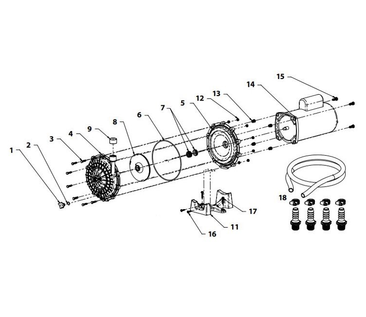 Waterway Universal Booster Pump .75HP 115/230V | Includes Connectors and Hose Kit | 3810430-1PDA	 Parts Schematic