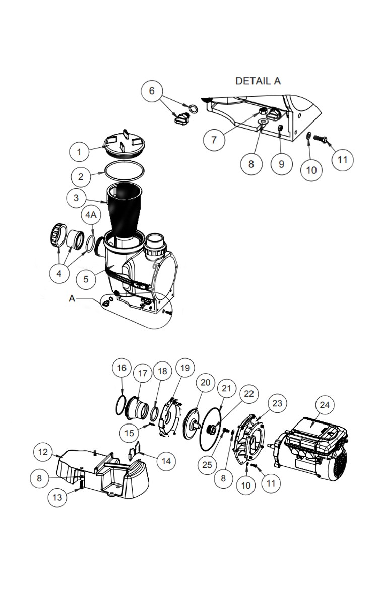 Waterco Infinium Eco V-150 1.65HP Variable Speed Pump | 208/230V Energy-Efficient | 2403100A | 243150A-VS Parts Schematic